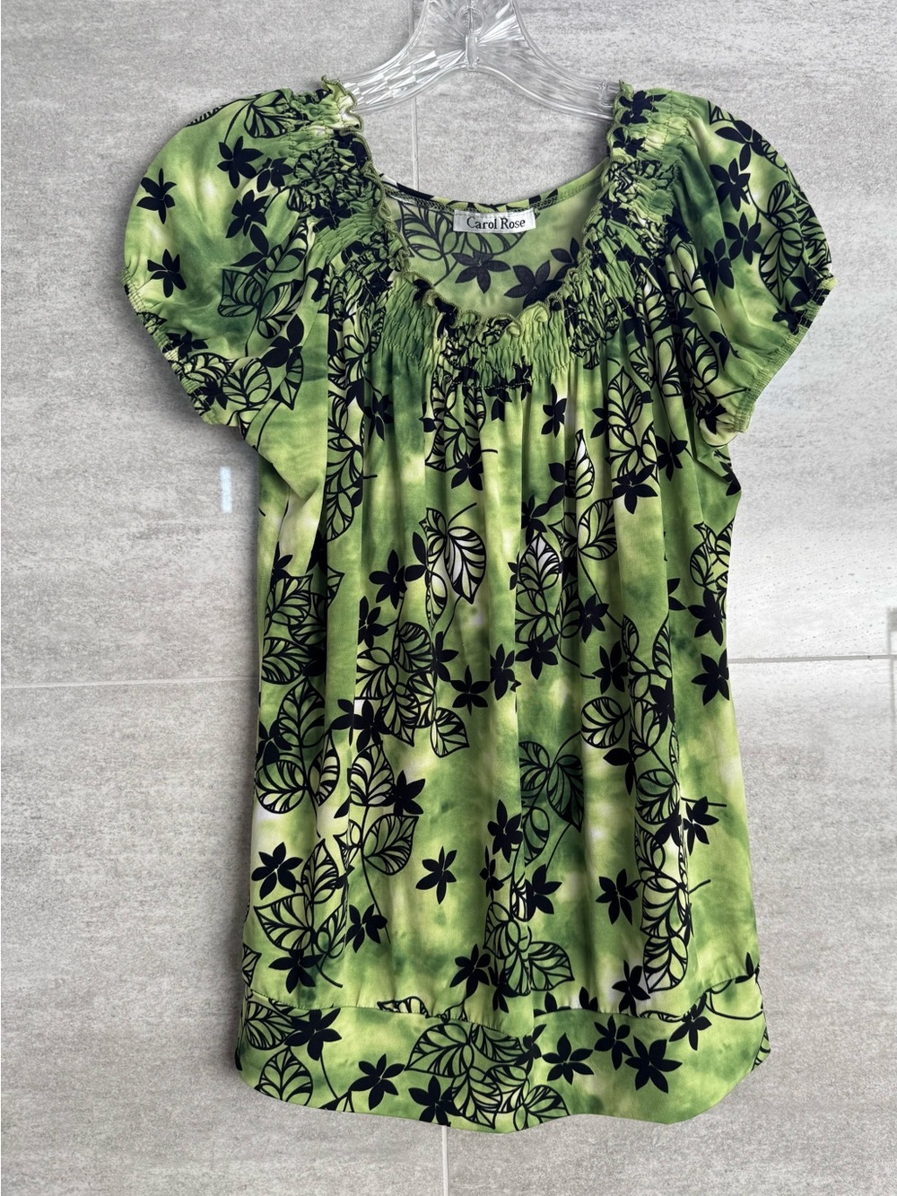 Carol Rose Green Floral Smocked-Neck Tunic Top